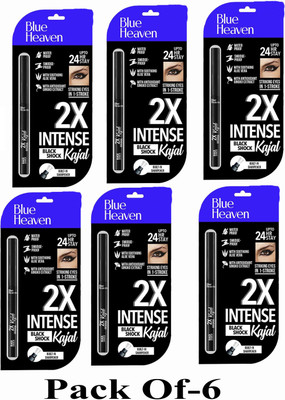 BLUE HEAVEN 2X Intense Kajal,Deep Black, Up to 24 Hrs 0.31gm-Pack Of-6(BLACK, 1.86 g)