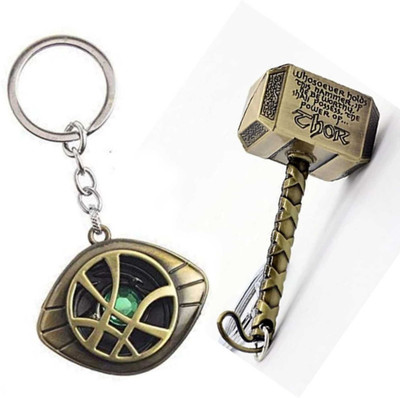 JAINSON MARTIN COMBO OF THOR HAMMER GOLD AND DOCTOR EYE GOLD Key Chain