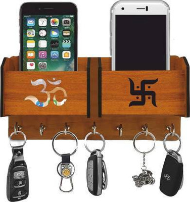 ARC CREATIONS Wood Key Holder(7 Hooks, Brown)