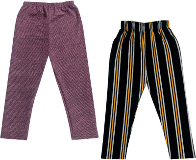 KAVYA Capri For Girls Casual Striped Polyester(Multicolor Pack of 2)