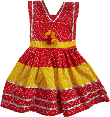 B3 FASHION WORLD Girls Midi/Knee Length Casual Dress(Multicolor, Sleeveless)