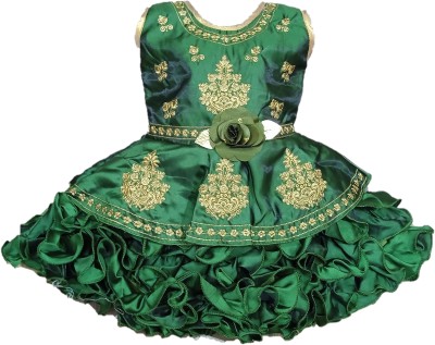 Maruf Girls Midi/Knee Length Festive/Wedding Dress(Green, Sleeveless)