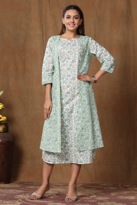 MIRAVAN Women Printed A-line Kurta(Green)