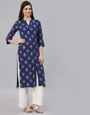 Samah Women Printed Straight Kurta(Blue)