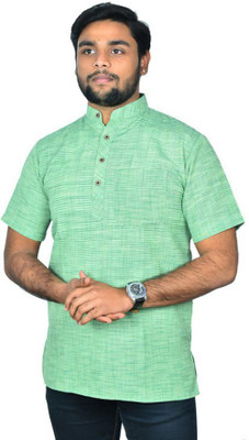 Divine creation Men Checkered Straight Kurta(Green)