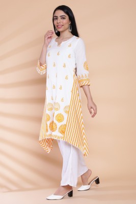 BIBA Women Printed A-line Kurta(White)