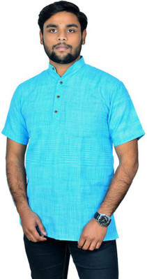 Divine creation Men Checkered Straight Kurta(Blue)
