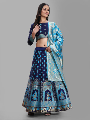 SHREE CREATION Self Design Semi Stitched Lehenga Choli(Light Blue)