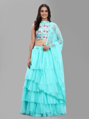 Fabcartz Embroidered Semi Stitched Lehenga Choli(Light Green)