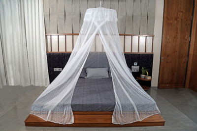 Classic Mosquito Net Polyester Adults Washable Jacquard Round ceiling hanging net for Double, King size, Queen Size Bed (60*285*1200) Mosquito Net(White, Ceiling Hung)