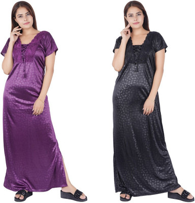 REN STAR Women Maternity/Nursing Nighty(Purple, Black)