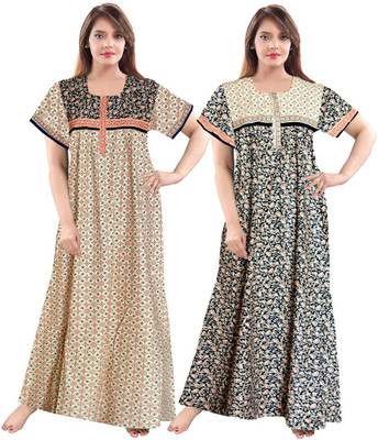 AAKARSHANA CREATION Women Nighty(Beige, Black)