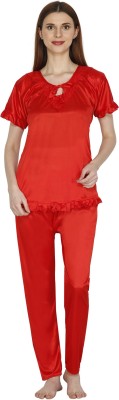 H&Y Women Solid Red Night Suit Set