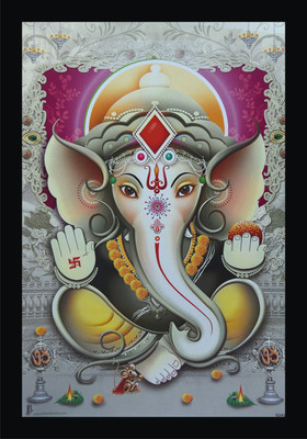 MHridayCraft MHC- Ganesh ji 42 Digital Reprint 12 inch x 9 inch Painting(With Frame)