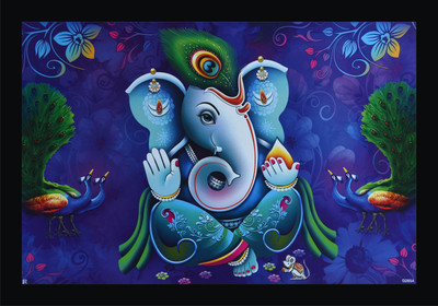 MHridayCraft MHC- Ganesh ji 44 Digital Reprint 9 inch x 12 inch Painting(With Frame)