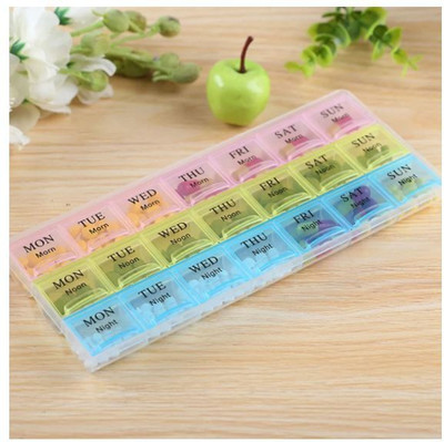 NWLY 21 21 Compartment Weekly Pill Organizer, Medicine Storage , Timer Case Three-Times-a-Day {Multi Color} Pill Box(Multicolor)