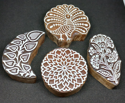 Reniq Art 954 Wooden Printing Block Stamps Hand Carved Printing Blocks Printing Blocks(Pack of 4)