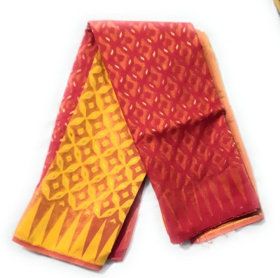 dsfashion Self Design Jamdani Cotton Silk Saree(Maroon, Yellow)