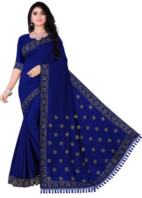 rudraCreation Embellished Chanderi Art Silk Saree(Blue)