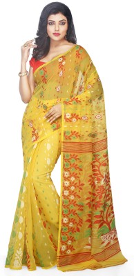 WoodenTant Woven Jamdani Cotton Silk Saree(Yellow)