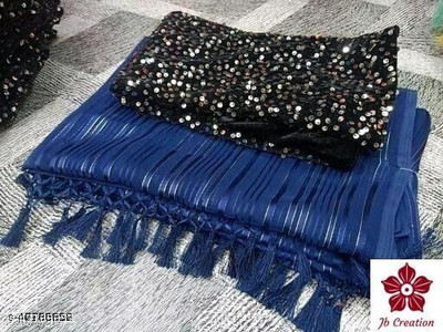JB CREATION Striped Daily Wear Chiffon Saree(Blue)