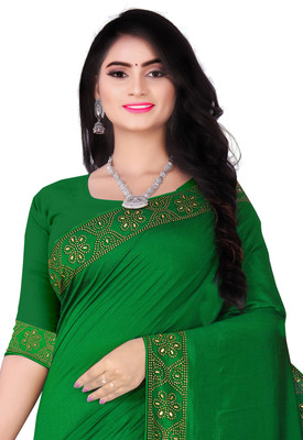 Madhavsaree Embellished Chanderi Georgette Saree(Green)