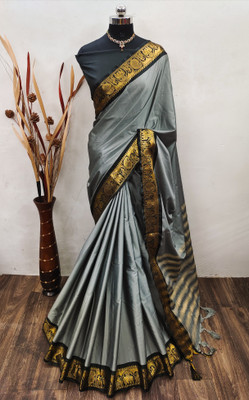 Anp Store Woven Banarasi Jacquard, Cotton Silk Saree(Grey)