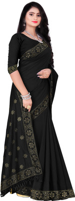 Madhavsaree Self Design Chanderi Georgette Saree(Black)