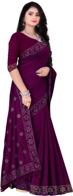 rudraCreation Woven Chanderi Art Silk Saree(Purple)