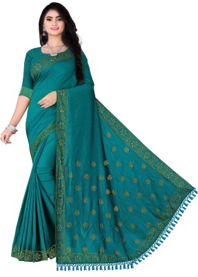 vishnu laxmi creation Self Design Chanderi Art Silk Saree(Dark Green)