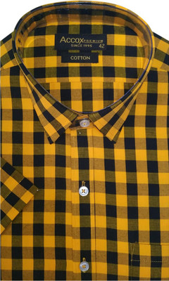 ACCOX Men Checkered Formal Yellow Shirt