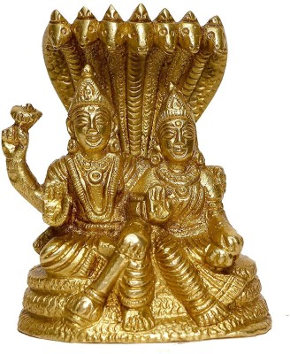 Idolsplace Lord Vishnu with Laxmi On Sheshnag for Home & Office, Medium, Yellow 700gms Decorative Showpiece  -  11 cm(Brass, Gold)
