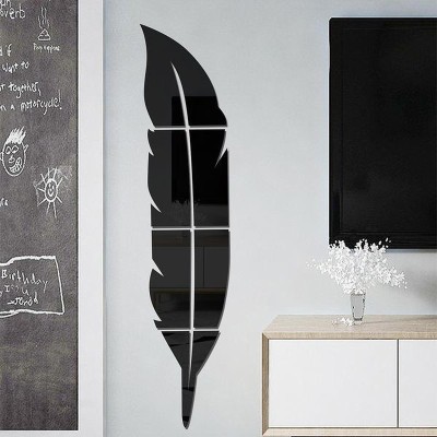 wall1ders 76 cm Plume Feather Black Mirror stickers for wall, wall mirror stickers for Home & Offices. Self Adhesive Sticker(Pack of 1)