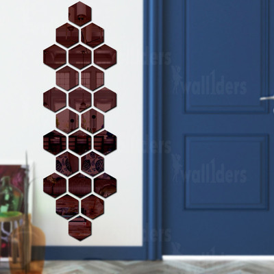 wall1ders 12 cm 24 Hexagon Brown Self Adhesive Sticker(Pack of 24)