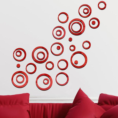 wall1ders 70 cm Ring 24 Red Six Size Ring Mirror stickers for wall, wall mirror stickers for Home & Offices. Self Adhesive Sticker(Pack of 1)