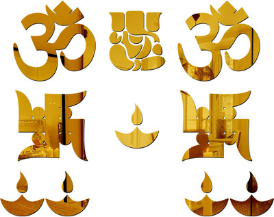wall1ders 45 cm Ganesha combo Golden Self Adhesive Sticker(Pack of 10)