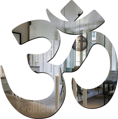 wall1ders 15 cm Om Silver Self Adhesive Sticker(Pack of 1)