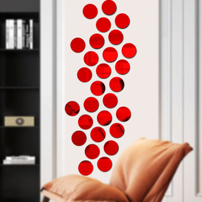 wall1ders 120 cm 10 cm Circle 24 Red Self Adhesive Sticker(Pack of 24)