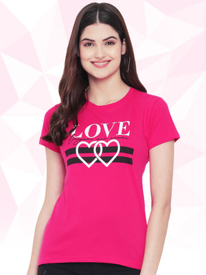 Fabflee Typography Women Round Neck Pink T-Shirt