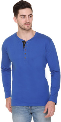aarbee Solid Men Henley Neck Blue T-Shirt