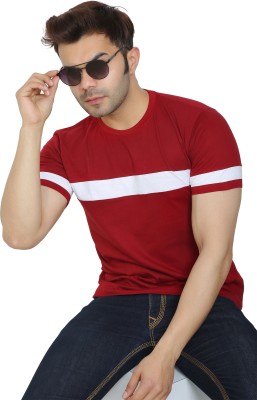 Vuzzan Striped Men Round Neck Red T-Shirt