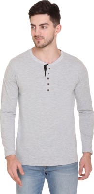 aarbee Solid Men Henley Neck Grey T-Shirt