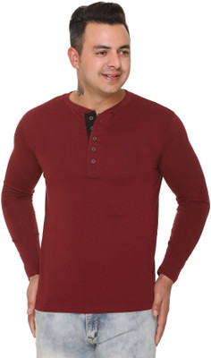 aarbee Solid Men Henley Neck Maroon T-Shirt