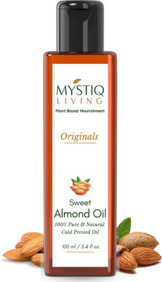 Mystiq Living Sweet Almond Oil (Cold Pressed) - For Face, Hair, Skin & Body Massage(100 ml)