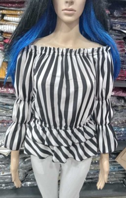 SAHANA STYLE Casual Striped Women Black Top