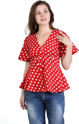 MPitude Casual Polka Print Women Red Top