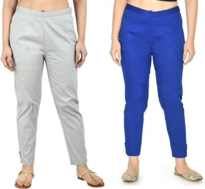 PREEGO Regular Fit Women Blue, Grey Trousers