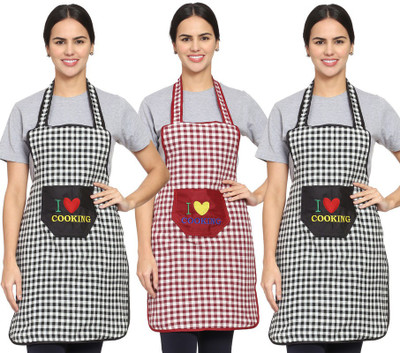 Whitewrap Cotton Chef's Apron - Free Size(Multicolor, Pack of 3)