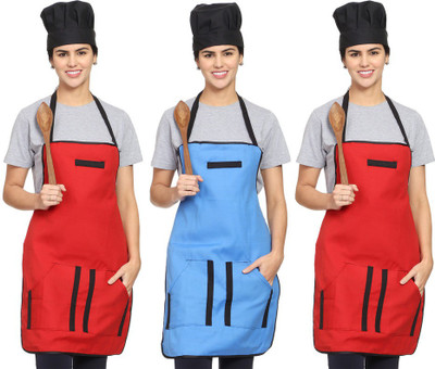 Whitewrap Cotton Chef's Apron - Free Size(Multicolor, Pack of 3)