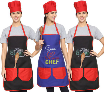 Whitewrap Cotton Chef's Apron - Free Size(Multicolor, Pack of 3)